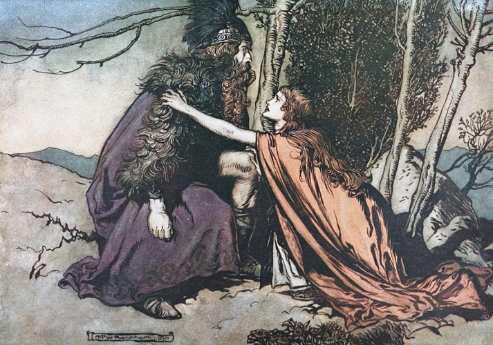 Father! Father! Tell me what ails thee? Illustration for "The Rhinegold and The Valkyrie" by Richard a Arthur Rackham