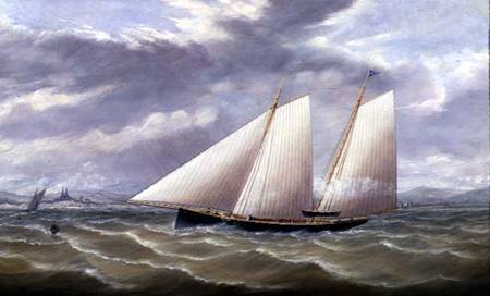A Cutter in a Strong Wind Flying a Burgee of the Royal Thames Yacht Club a Arthur Wellington Fowles