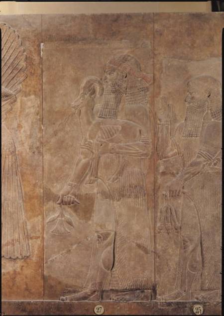 Relief depicting Sargon II (721-705 BC) or a priest carrying a sacrificial gazelle, from the Palace a Assyrian