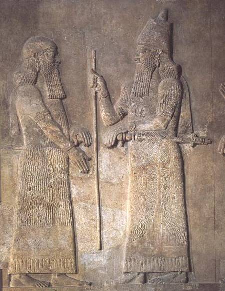Relief depicting Sargon II (721-705 BC) and a vizier, from the Palace of Sargon II at Khorsabad, Ira a Assyrian