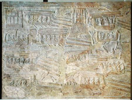 Relief depicting the transport of wood by sea a Assyrian