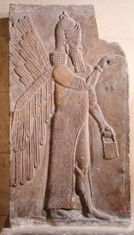 Relief depicting a Winged Genie, from the Palace of Sargon II at Khorsabad, Iraq a Assyrian