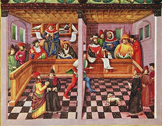 Ms Lat. 209 fol.8v Tribunal of the Scientists, from ''De Sphaera'', c.1470 a (attributed to) Cristoforo De Predis