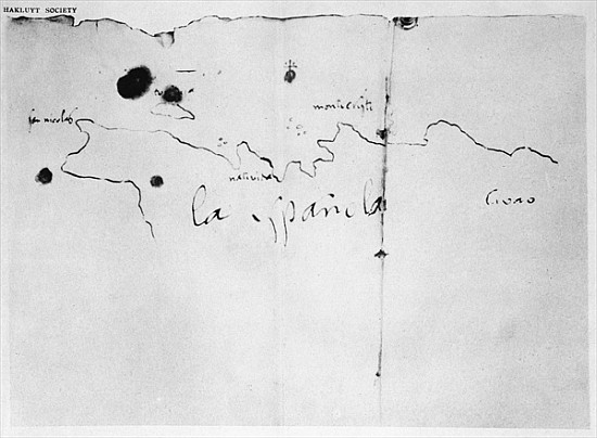 Sketch of the coast of Espanola, drawn Columbus on the first voyage, from the original in the posses a (attr.to) Christopher Columbus
