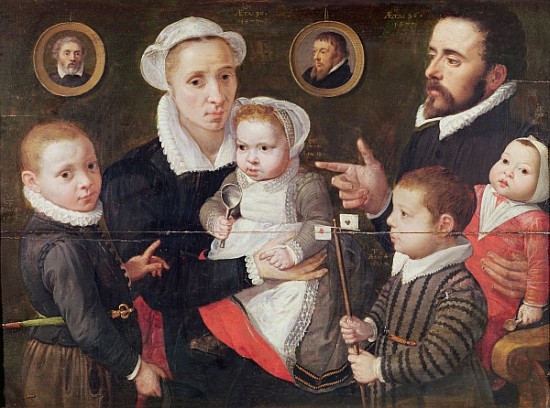 Portrait of a family: parents with their children and ancestors a (attr. to) Frans Menton d'Alkmaar