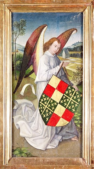 Angel holding a shield emblazoned with the heraldic arms of the de Chaugy and Montagu arms, 1460-66 a (attr. to) Rogier van der Weyden