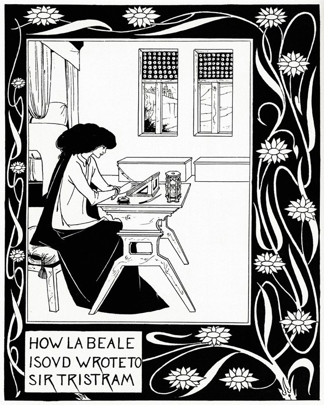 How La Beale Isoud Wrote to Sir Tristram. Illustration to the book "Le Morte d'Arthur" by Sir Thomas a Aubrey Vincent Beardsley