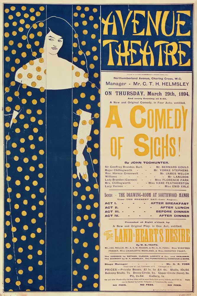 Poster advertising 'A Comedy of Sighs', a play by John Todhunter a Aubrey Vincent Beardsley