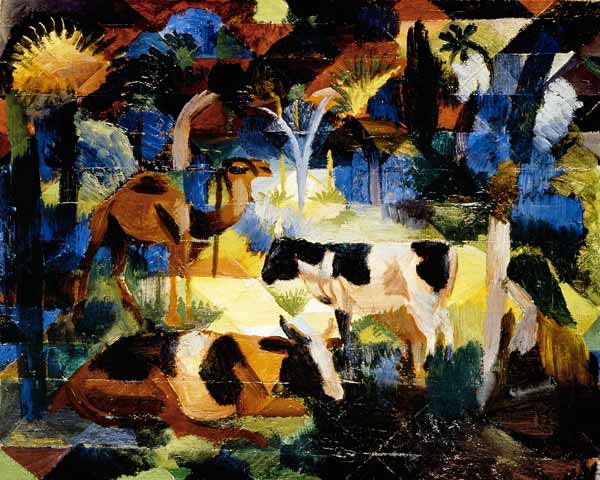 Landscape with cows and camel a August Macke