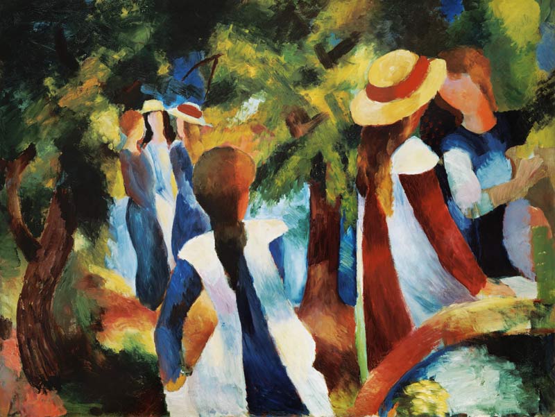 Ragazze tra gli alberi a August Macke