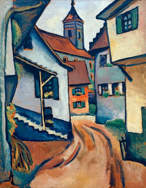 Strada con chiesa a  Kandern a August Macke