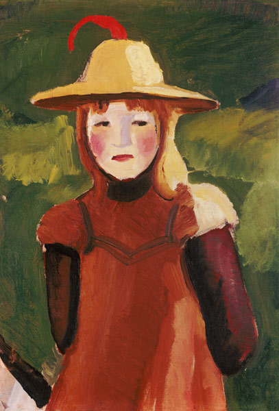 Farmer girl with straw hat. a August Macke