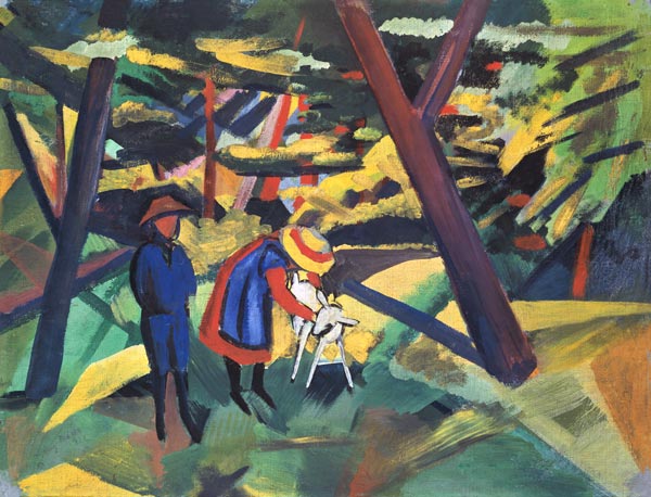 Children with goat in the woods. a August Macke