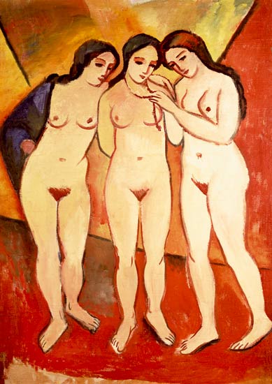 Tre Ragazze Nude (rosso ed arancia) a August Macke