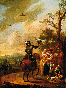 Falcon hunting. a August Querfurt