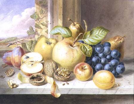 A Still Life of Apples, Grapes, Pears, Plums and Walnuts on a Window Ledge a Augusta Innes Withers