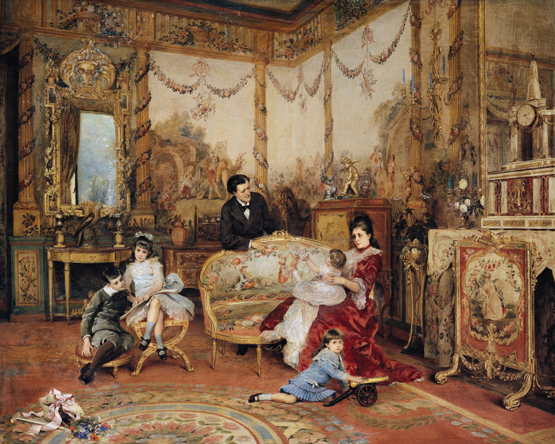 Victorien Sardou (1831-1908) and his Family in their Drawing Room at Marly-le-Roi a Auguste de la Brely