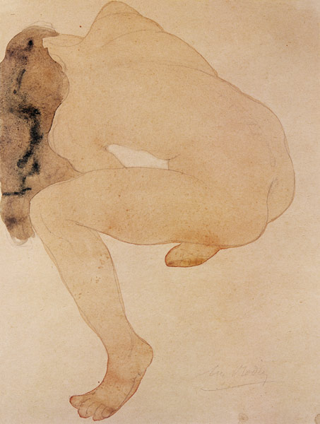 Seated nude bending over a Auguste Rodin