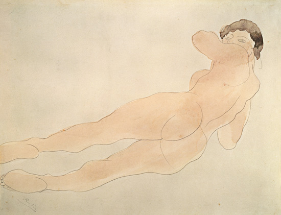 Auf dem Bauch liegender Frauenakt a Auguste Rodin