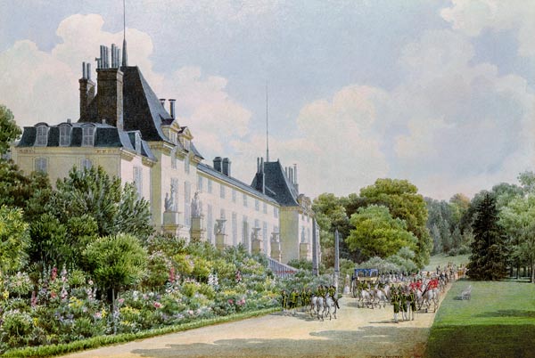 View of the Garden Facade of the Chateau, from a collection of twelve 'Views of the Malmaison'  on a Auguste Simon Garneray