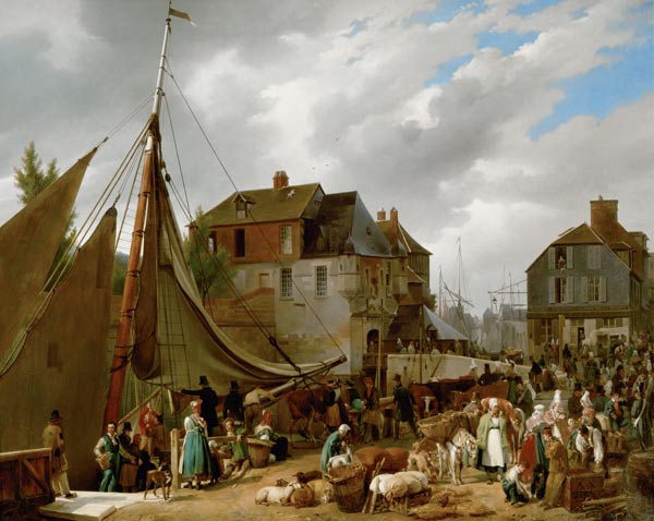 Loading Livestock onto the 'Passager' in the Port of Honfleur a Auguste-Xavier Leprince