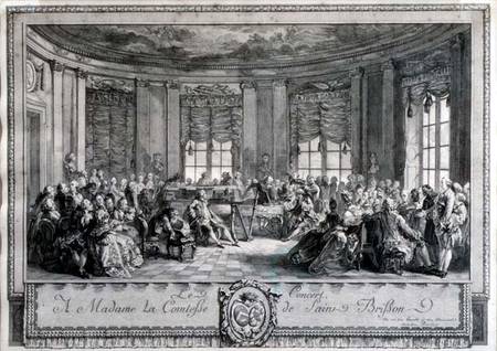 The Concert at the house of the Countess of Saint Brisson, engraved by L. Provost a Augustin de Saint-Aubin