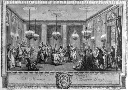 The Evening Dress Ball at the House of Monsieur de Villemorien Fila, engraved by L. Provost a Augustin de Saint-Aubin