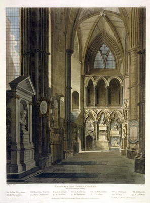 Entrance into Poet's Corner, plate 26 from 'Westminster Abbey', engraved by J. Bluck (fl.1791-1831) a Augustus Charles Pugin