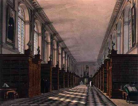 Interior of Trinity College Library, Cambridge, from 'The History of Cambridge', engraved by Daniel a Augustus Charles Pugin