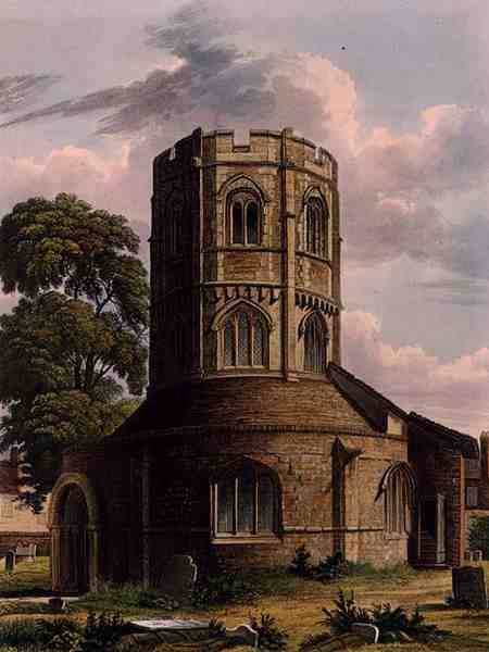 St. Sepulchres, The Round Church, Cambridge, from 'The History of Cambridge', engraved by J. Hill, p a Augustus Charles Pugin
