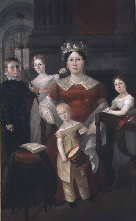 Portrait of Mrs John Piper and family a Augustus Earle