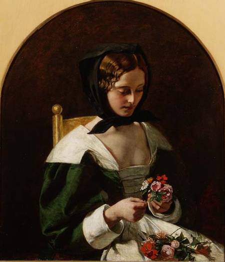 Girl Making a Bouquet of Flowers a Augustus Egg