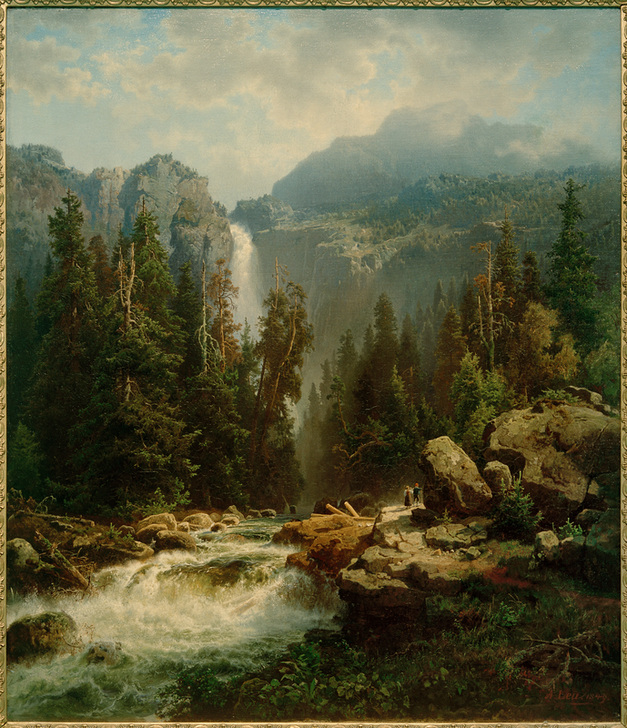 Norwegische Landschaft mit Wasserfall a Augustus Wilhelm Leu