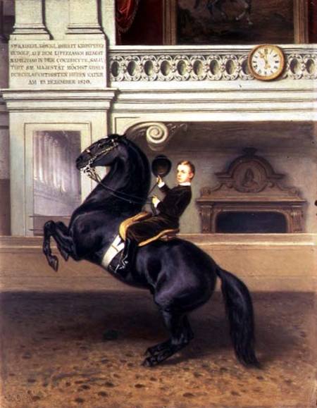 Crown Prince Rudolph of Austria (1858-89) on horseback in the Winter Riding School of the Hofburg, V a Scuola Austriaca