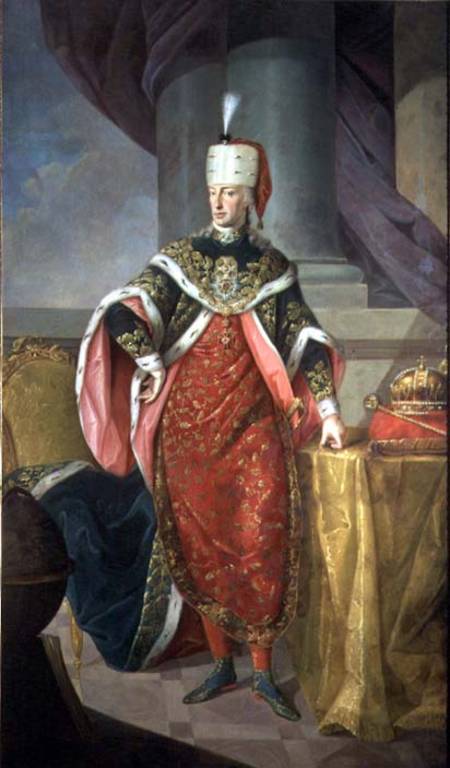 Emperor Francis I (1708-65) Holy Roman Emperor, wearing the official robes of the Order of St. Steph a Scuola Austriaca