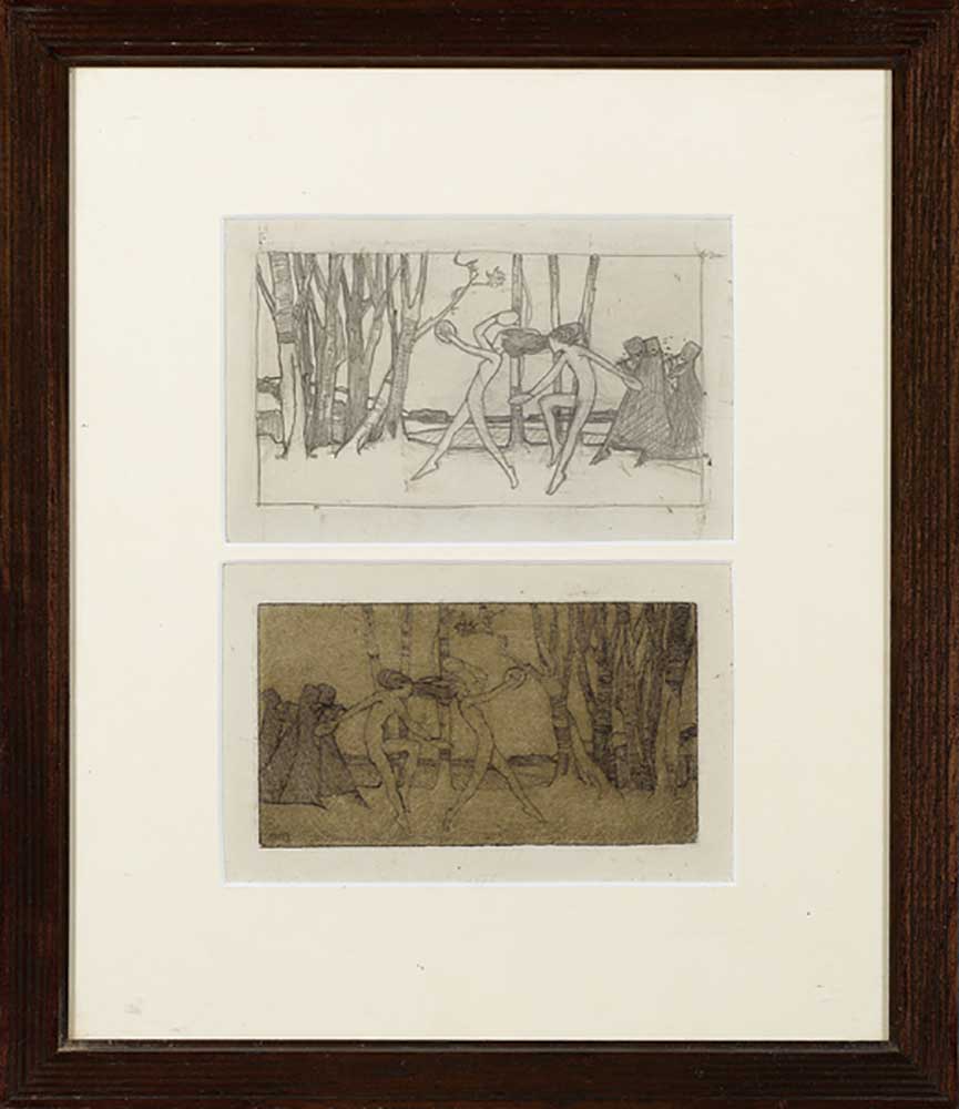 Dancers, c.1915 (pencil on paper, with etching) a Averil Mary Burleigh