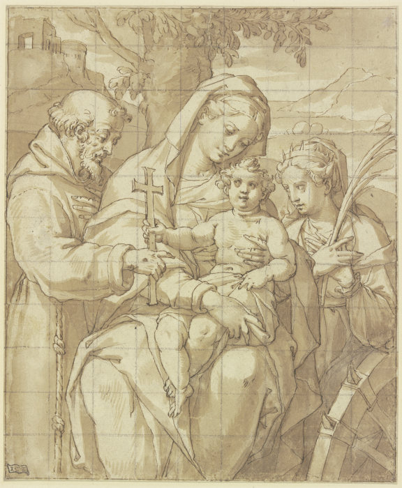Madonna mit Kind, dem Heiligem Franziskus und der Heiligen Katharina a Baldassare Peruzzi