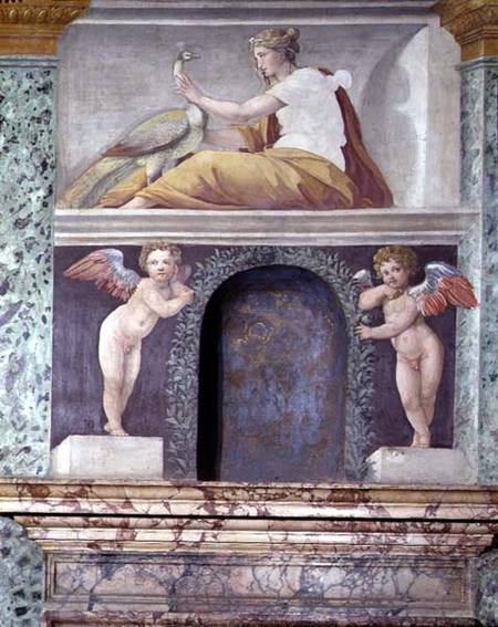 The 'Sala delle Prospettive' (Hall of Perspective) detail of trompe l'oeil niche depicting the godde a Baldassare Peruzzi