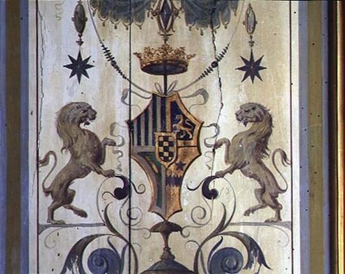 Painted window shutters depicting a coat of arms with two lions (tempera on wood) a Baldassarre Peruzzi