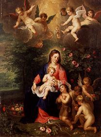 Madonna with child and surrounded, the Johannesknaben, by angels a Balthasar Beschey