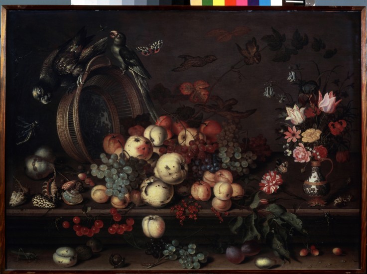 Still Life with Fruits, Flowers and Parrots a Balthasar van der Ast
