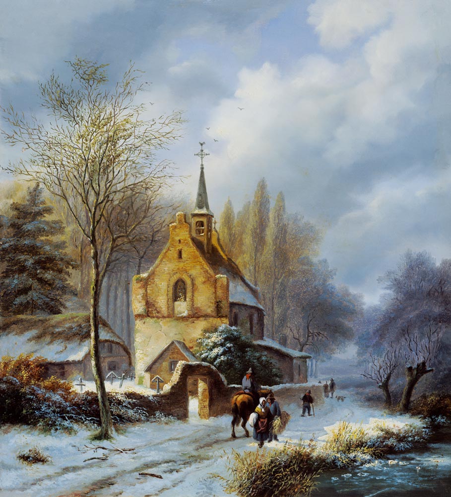 Winter landscape at a church a Barend Cornelisz. Koekkoek