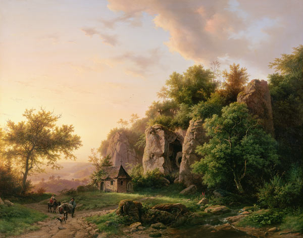 Rock landscape with chapel a Barend Cornelisz. Koekkoek