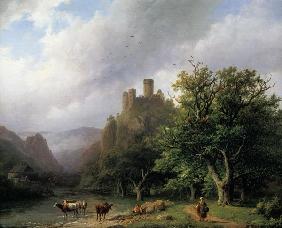 A River Landscape with a Ruined Castle
