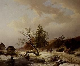 Winter landscape with brushwood collectors a Barend Cornelisz. Koekkoek