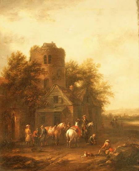 Riders Watering their Horses Outside a Tavern a Barend Gael or Gaal