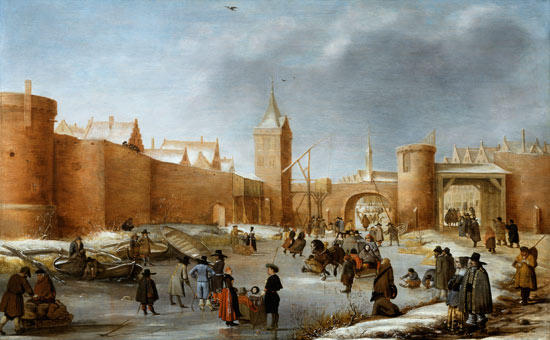 Skaters and Kolf Players Outside the City Walls of Kampen a Barent Avercamp