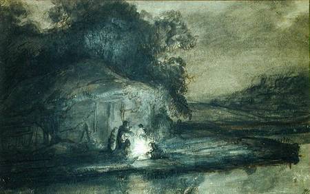 Nocturnal landscape with a river and shepherds a Barent Fabritius
