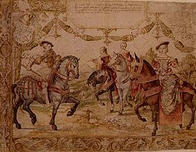 Johann Graf of Nassau with his wife as well as his nurse and sister-in-law to horse a Barent van Orley
