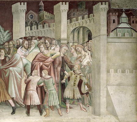 The Crowd at the Entrance to Jerusalem, from a series of Scenes of the New Testament (fresco) a Barna  da Siena